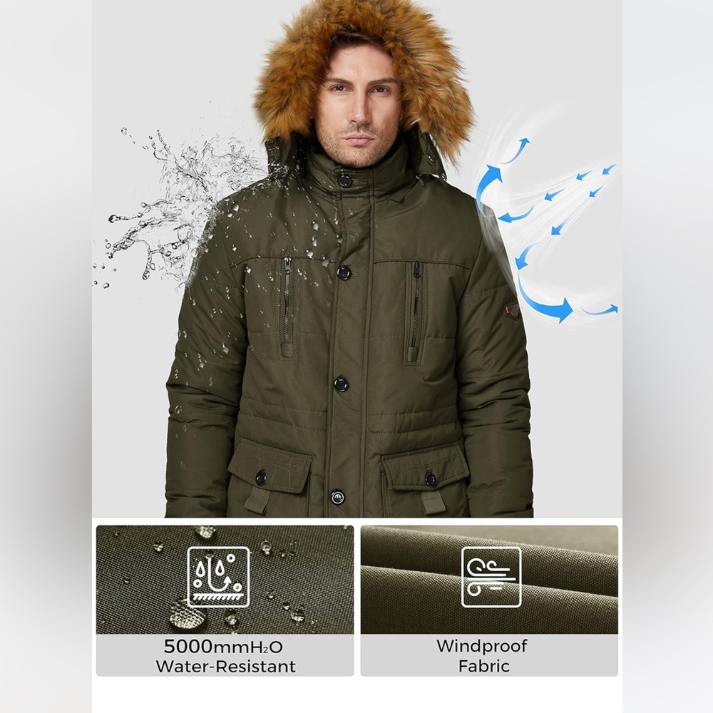 WenVen Men's Winter Coat Warm Parka Jacket with Faux Fur Removable‎ Hood 3 XL